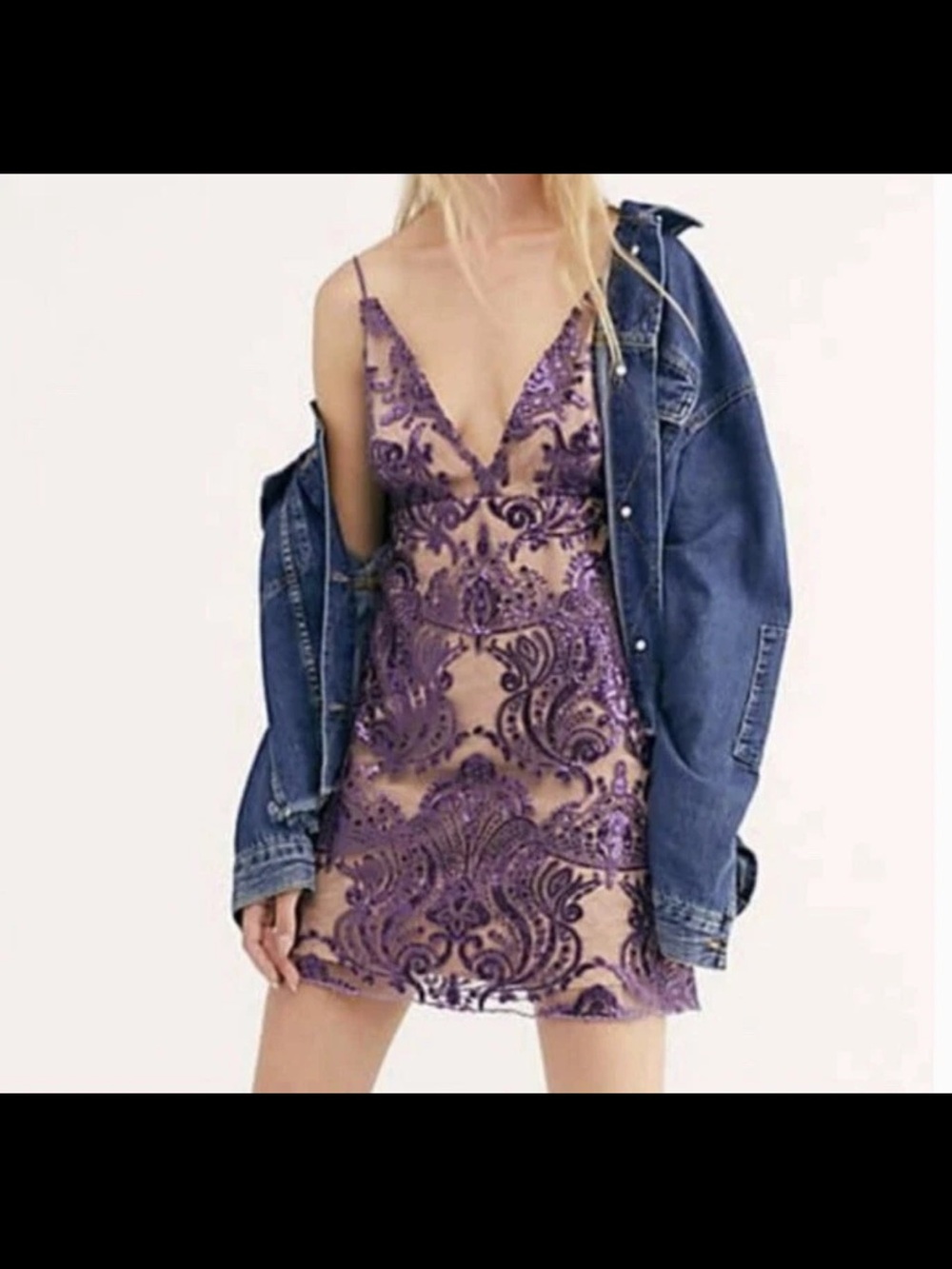 Vintage y2k Free People Night Shimmers Mini Dress in purple.